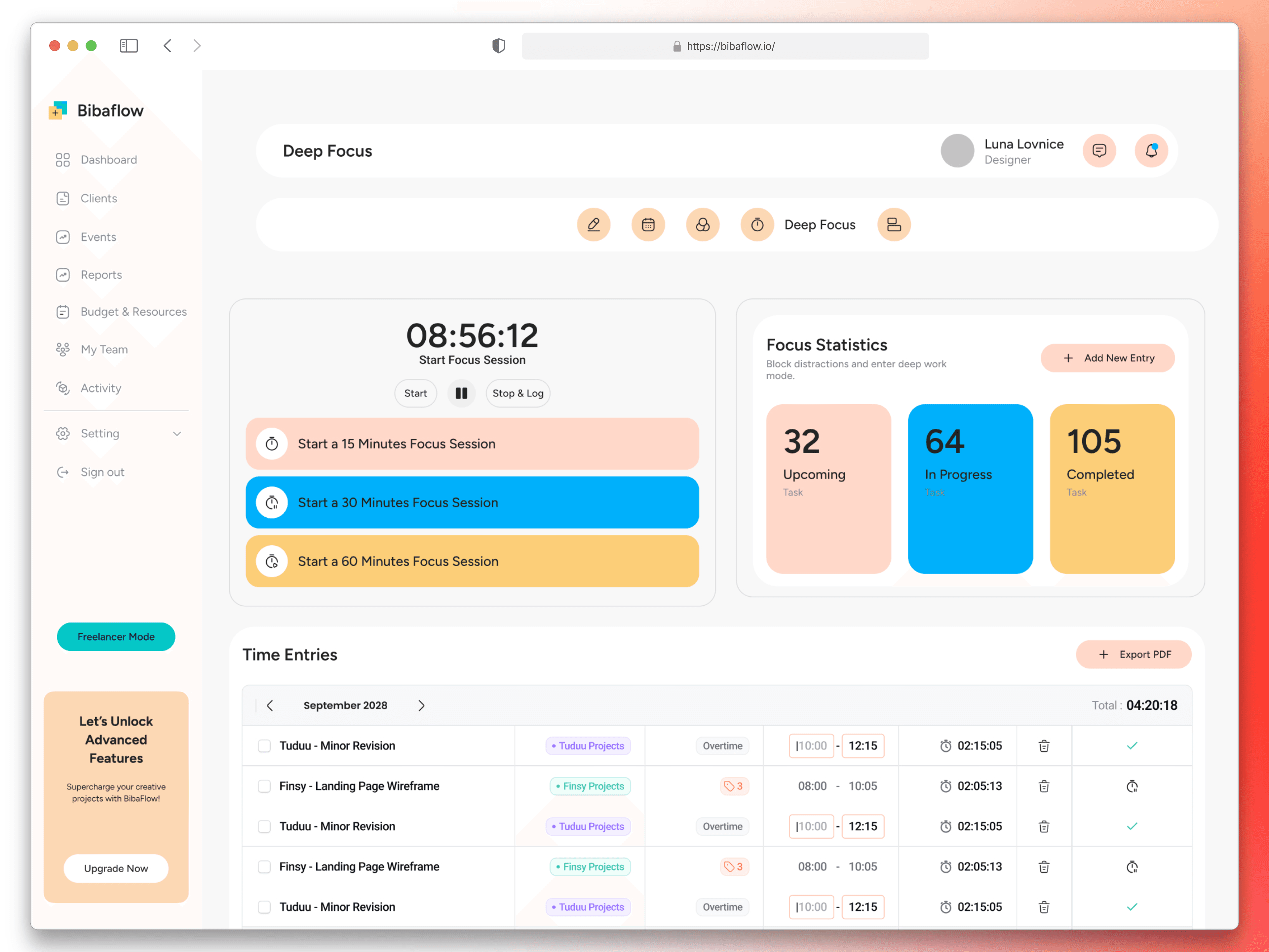 Focus Sessions & Time Tracking