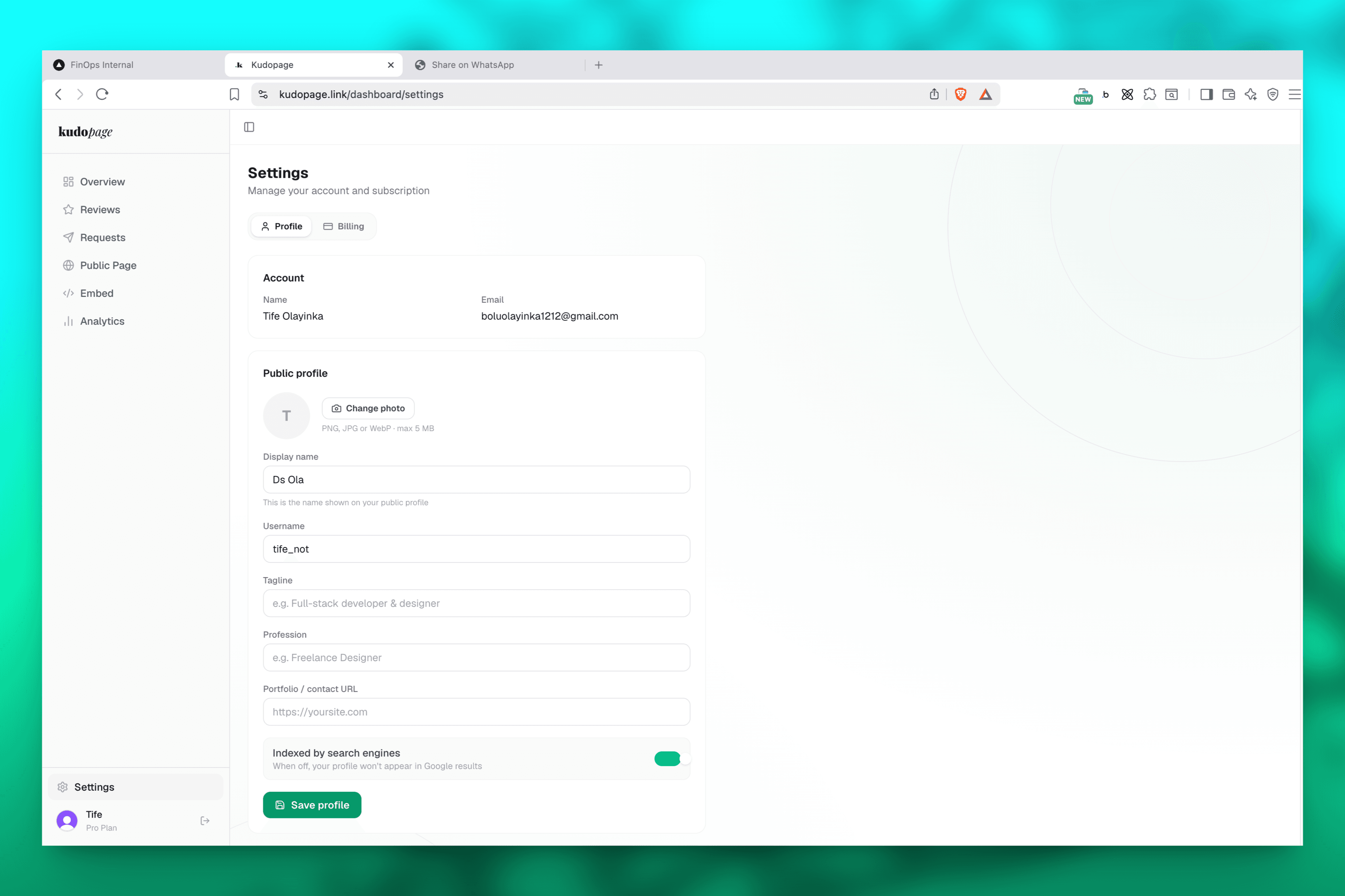Settings Page